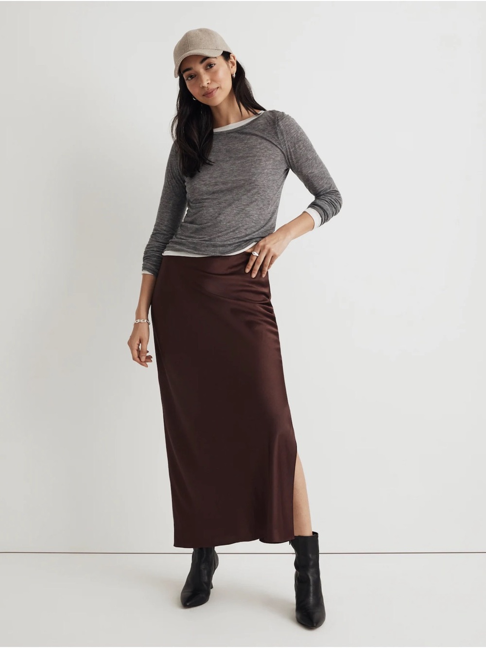 Madewell Satin Maxi Skirt, Chocolate Brown | Size 10, Like New